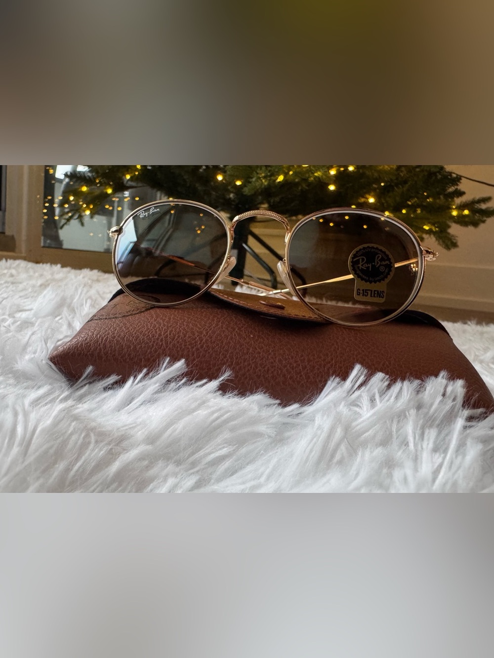 Ray-Ban Gold Frame Sunglasses with Brown Lenses